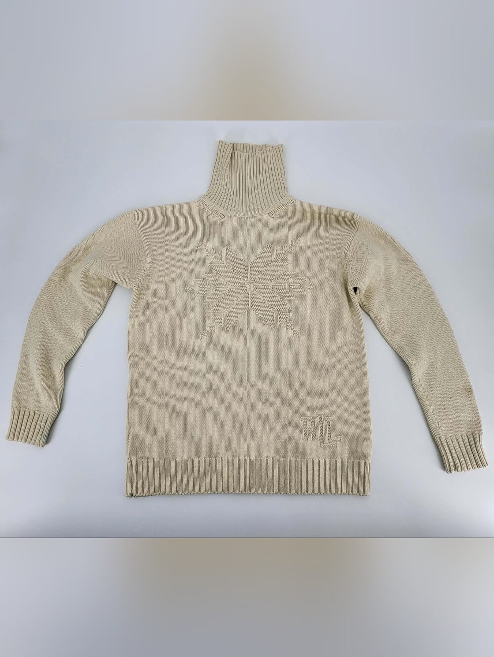 Ralph Lauren Cream Turtleneck Sweater with Snowflake Motif